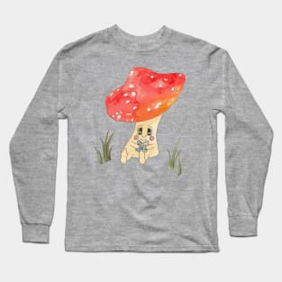 Cute Watercolor Mushroom Reading 4 Long Sleeve T-Shirt